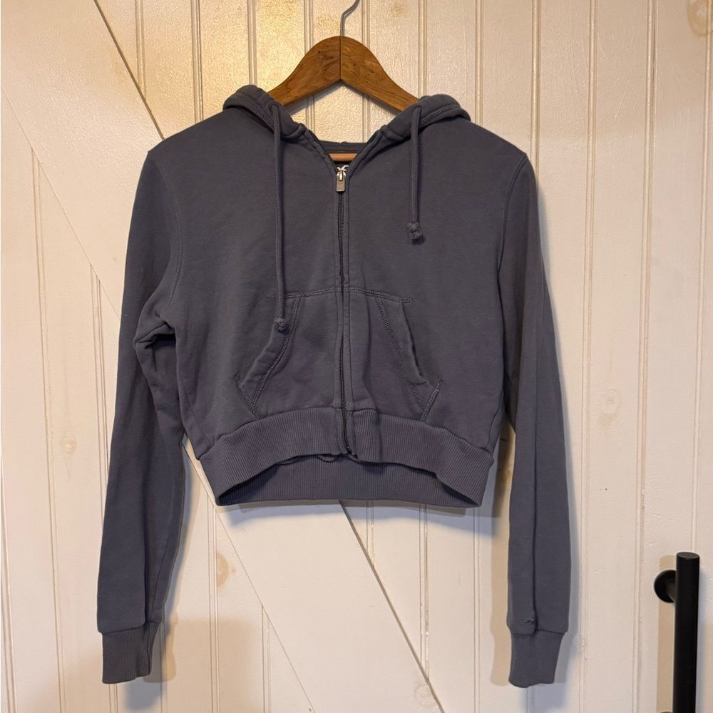 Hollister Dark blue cropped zip up hoodie XS